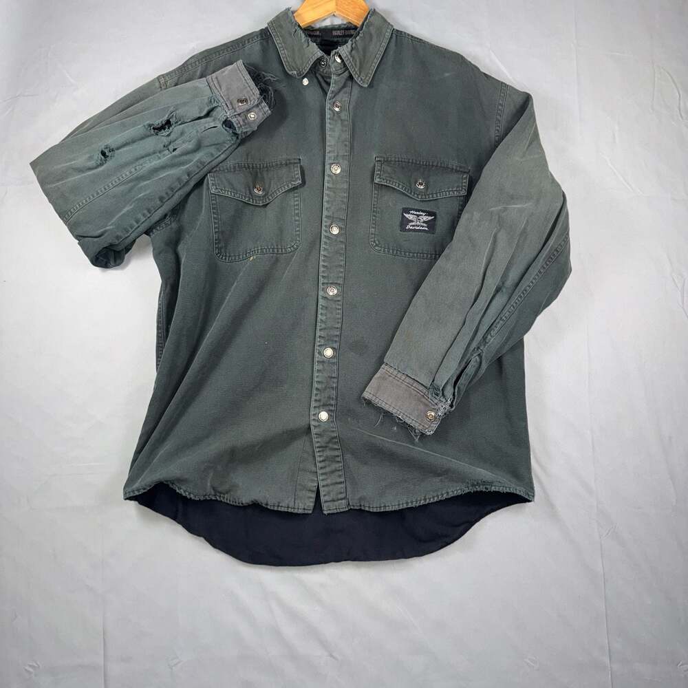 Harley-Davidson Distressed Canvas Snap Front Work Shirt